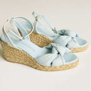 Stuart Weitzman SIZE 8.5 Playa Espadrille Knot Wedge Sandals in Blue Natural